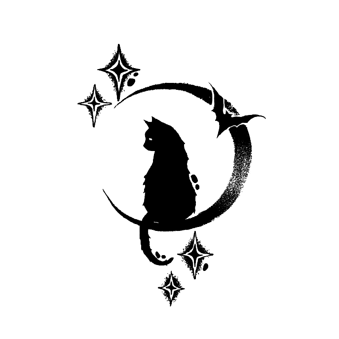 Black Cat With The Moon